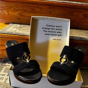 Anne Klein Navy Hadya Slide Sandals with Gold Accent